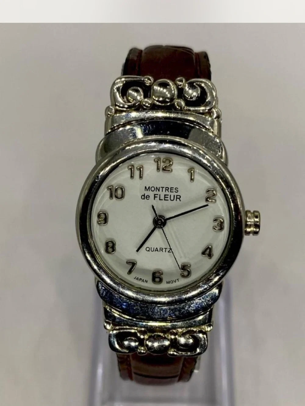 Designer ***  Silver Case * Tan  Leather Strap Quartz Watch ^^^